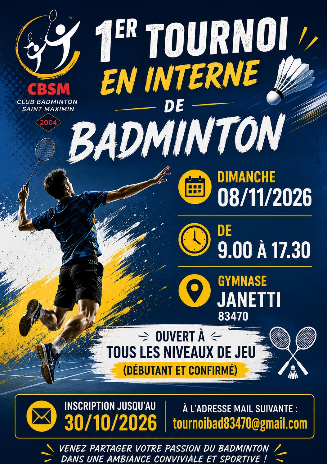 Affiche du tournoi interne, 8 novembre 2026